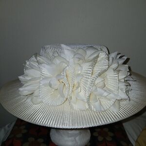 Vintage Ellie Fine Hats 100% Wool, Satin Floral Covered Accordian Style